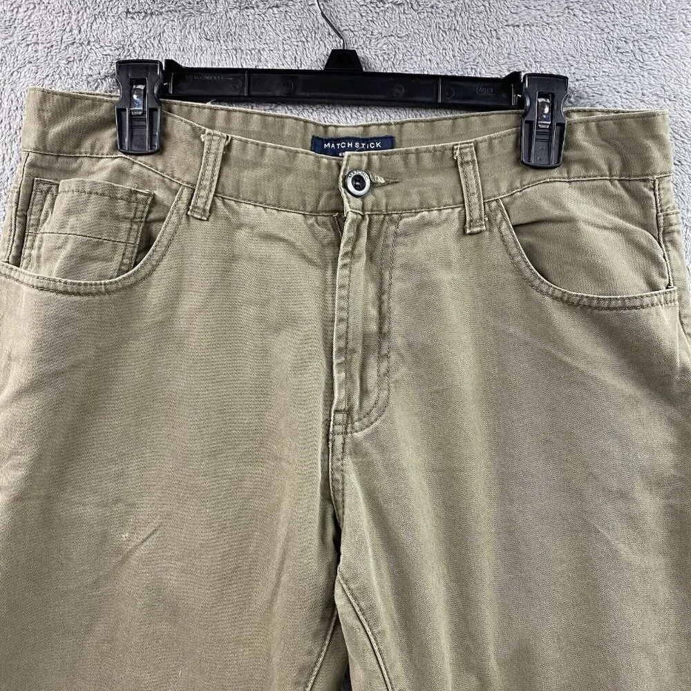 Matchstick Mens Sz XL/34 Olive Green Straight Leg Cotton Chino Pants 5 Pocket - Picture 1 of 8